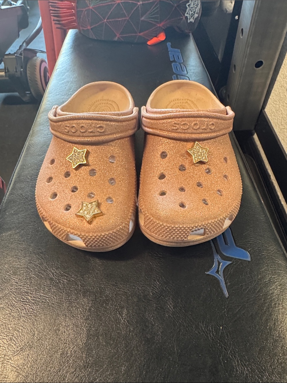 CROCS Kids Glitter Clog in Rose Gold with Star Charms